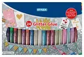 Stylex 23384 - Glitter Glue im farbenfrohen Set mit 24 Tuben á 10 g, lösungsmittelfrei und auswaschbar, Klebstoff mit tollen Glitzerpartikeln zum kreativen Basteln und Gestalten