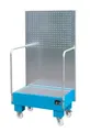 Fahrbare Auffangwanne LPW 60-2, mit Lochplattenwand, aus Stahl, Kapazität 2 x 60-Liter Fass, blau 137556