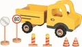 Baustellenfahrzeug mit Verkehrsschildern | 23,2 x 12,6 x 12 cm, Holz, per Stück