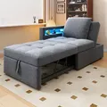 Canapé Convertible 3-in-1 Leinenstoff Hellgrau 177x68x65 Cm Mit Verstellbarer Rückenlehne, Led Und Usb/typ-c