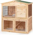 lionto Kaninchenstall, zweistöckiger Kleintierstall aus Tannenholz mit Rampe, 4 Türen & Bitumendach, wetterfest & sicher, 98x54x100 cm