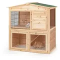 lionto Kaninchenstall, zweistöckiger Kleintierstall aus Tannenholz mit Rampe, 4 Türen & Bitumendach, wetterfest & sicher, 98x54x100 cm