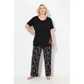 Ulla Popken Pyjama Pyjama Zweiteiler Scribble-Herz Halbarm lange Hose schwarz 42/44