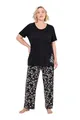 Ulla Popken Damen Pyjama, Zweiteiler, Scribble-Herz, Halbarm, Lange Hose Pyjamaset, Schwarz, 42-44 EU