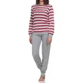 Normann Pyjama Normann Damen Frottee Schlafanzug in edler Blockstreifenoptik rot 36-38