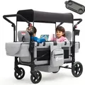 Sekey Bollerwagen Faltbar mit Dach Zwillingsmodus Kinderwagen Doppelsitz mit 2x 5-Punkt-Gurtsystem, Grau - Grau