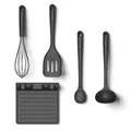 Hoffmann Küchenhelfer-Set, 5-teilig, Anthrazit, Silikon-Edelstahlkern, Schneebesen, Pfannenwender, Kochlöffel, Schöpfkelle mit Ablage, Spülmaschinenfest, Hitzebeständig, Antihaft, Küchenutensilien-Set