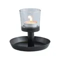 Marrakesch Skandinavische Deko Teelichthalter aus Metall & Glas in schwarz 12 cm groß | Windlicht Hyban als Wohnzimmer Tisch Deko | Exquisite Kerzenständer für Teelichter als Dekoration