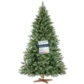 Fairytrees Künstlicher Weihnachtsbaum FT29, Nordmanntanne Premium, mit braunem Stamm und Echtholz Baumständer grün 180 cm