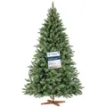 FAIRYTREES Weihnachtsbaum künstlich, Nordmanntanne Premium 180 cm, Naturgetreue Spritzguss Elemente,  EU, Künstlicher Weihnachtsbaum mit handgefertigtem Ständer aus Eschenholz