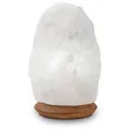 Beleuchteter Salzkristall ROCK, White Line, ca. 2-3 kg, mit Holzsockel