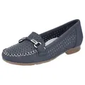 Rieker Mokassin Slipper, Sommerschuh mit toller Schmuckspange blau 36 EU
