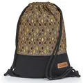 By Bers Leon großer Premium Turnbeutel mit Innentaschen Rucksack Tasche Damen Herren Teenager Gym Bag Draw String 45x34cm für Sport Reise Alltag Einkauf (TB_Boho_Schwarz_013)