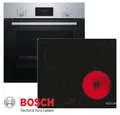 BOSCH Elektro-Herd-Set Bosch Autark Herdset Einbaubackofen + Glaskeramik Kochfeld NEU&OVP, mit 1-fach-Teleskopauszug, Katalyse- Ruckwand