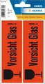 HERMA Sticker 10x Hinweisetiketten Vorsicht Glas Folien Aufkleber Rot Schwarz