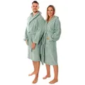 Lavea Bademantel Damen und Herren, Morgenmantel Mexico, Hotelbademantel, Lang, 100% Baumwolle, mit Kapuze, hochwertiger Bindegürtel, Weich & Saugstark - Spa Feeling für Zuhause grün S