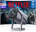 Smart Beamer [Netflix Official & Dolby Audio] Beamer 4k Heimkino Full HD 1080P Beamer 4K 600ANSI Elektrischer Fokus/Auto Vertikale Trapezkorrektur WiFi6 Bluetooth Beamer Outdoor 360°Drehbar Silbergrau
