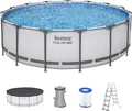 Bestway® Steel Pro MAX™ Frame Pool Komplett-Set mit Filterpumpe Ø 457 x 122 cm, lichtgrau, rund