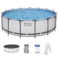 Bestway Steel Pro MAX Frame Pool Komplett-Set mit Filterpumpe Ø 457 x 122 cm, lichtgrau, rund