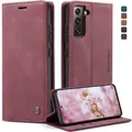 Samsung Galaxy S22 5G Hülle Premium Leder Klappbar Flip Case Magnet Standfunktion - Weinrot - Rot