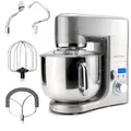 ProfiCook Küchenmaschine mit XL 10L Edelstahlschüssel | Knetmaschine mit 1500W Motor | Knetmaschine inkl. Haken & Schneebesen | Teigknetmaschine Spritzschutz mit Nachfüllöffnung | PC-KM 1096 silber