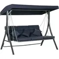 Hollywoodschaukel 3-sitzer, Schaukelbank Mit Verstellbarem Sonnendach, Gartenschaukel Mit Kissen, Bis 270 Kg Belastbar, Metall, Texteline, Dunkelblau, 198 X 118 X 168 Cm - Outsunny