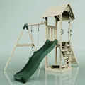 Rebo Spielturm mit Wellenrutsche und Kinder-Schaukel, Outdoor Klettergerüst Garten,Smaragdgrün