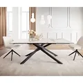 DELIFE Esstisch Edge 200x100 Keramik Calacatta Luxe Weiß-Gold-Grau Kreuzgestell Rechteck Schwarz - Weiß