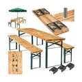 tectake Bierzeltgarnitur, 3-teilig, klappbar, mit Sonnenschirmhalterung, beschichtetes Stahlgestell mit soliden Scharnieren, Holzlackierung mit Klarlack