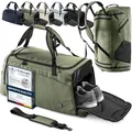 Sporttasche Trainingstasche + Rucksack, Schuhfach, Nassfach | Reisetasche Schwimmtasche Fitnesstasche Sport Gym Fitness Umhängetasche Handgepäck Weekender Bag Reise Tasche Herren Damen | 40 L, Grün