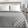 Eurofirany Eleganter Bettüberwurf Samt Blink 6 – Silber – 170x210 cm – Steppdecke mit Rauten & Silberakzenten