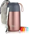 Milu® Thermobehälter für Essen I 650ml I Edelstahl Warmhaltebehälter mit Löffel, Thermobecher Essen, Thermo Lunchbox für Kinder, Erwachsene, Thermobox Suppen, Babybrei, Speisebehälter Rosegold, 650ml