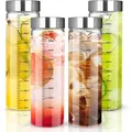 4er-pack 500-ml-messglasflaschen Aus Glas, Smoothie-becher Mit Edelstahldeckel, Wiederverwendbare Glaswasserflaschen, Geeignet Für Smoothies, Säfte, Milch Und Kaffee