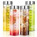 4erPack 500 ml Glasflaschen mit Messbecher,Smoothie Gläser mit Edelstahl Deck...