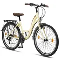 Licorne Bike Stella Premium City Bike 20,24,26 und 28 Zoll Fahrrad für Mädchen Herren und Damen 21 Gang (6 Gang bei 20 Zoll) Holland Citybike Zoll:26;Farbe:Beige