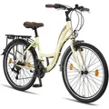 Licorne Bike Stella Premium City Bike 20,24,26 und 28 Zoll Fahrrad für Mädchen Herren und Damen 21 Gang (6 Gang bei 20 Zoll) Holland Citybike - Beige