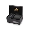 Massi Morino Krawatte Schwarz mit Einstecktuch Set Herren inkl. Manschettenknöpfe, Krawattennadel und Geschenkbox | Männer Krawattenset zur Hochzeit