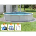 Steinbach Aktionangebot Stahlwand Swimming Pool Set "Nuovo de Luxe", weiß / blau, Ø 360 x 120 cm, Zubehörset Top (inkl. Filteranlage, Pooldach, Handtuchhalter)