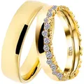 Trauring DOOSTI "Schmuck Geschenk Silber 925 Trauring Ehering Partnerring LIEBE" Gr. 48, gold (gelbgoldfarben, kristallweiß), Fingerringe, 48,mit Zirkonia, Silber 925 (Sterlingsilber), 5,0mm, wahlweise mit oder ohne Zirkonia