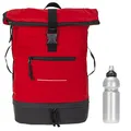 Elephant Rucksack Herren Damen Plane Time Bag COMP Fahrradrucksack Kurierrucksack Roll-Top A4 mit Laptopfach, Bodenfach 12823 + Flasche (Bi Color RS (rot-schwarz))