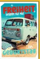 Verlag Dominique Geburtskarten Glückwunschkarten zur Geburt Doppelkarte Freiheit beginnt mit Mut zum Geburtstag Motiv VW Bus am Strand mit Blumen und Koffer in bunten Farben mit Umschlag