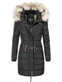 Navahoo Damen Wintermantel warmer Steppmantel lang mit abnehmbarer Kunstfell-Kapuze Paula Schwarz Gr. XL