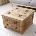 Massiver Couchtisch IRON CRAFT 70cm Mangoholz Truhe Schubladen Wohnzimmertisch