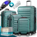 Monzana Koffer grün, 4-teilig + Zubehör, Hartschale, mit 4 Rollen, klein / mittel / groß (2x)