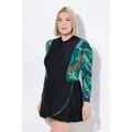 Ulla Popken Badekleid Badekleid Dschungel Softcups Stehkragen Langarm schwarz 50/52
