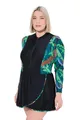 Ulla Popken Damen große Größen Übergrößen Plus Size Badekleid, Dschungel, Softcups, Stehkragen, Langarm schwarz 50+ 836452100-50+