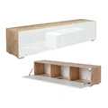 PLATAN ROOM Fernsehschrank TV-Lowboard 105/140 / 160/210 / 280 In Eiche Weiß Hängend Oder Stehend Hochglanz Matt (140 x 30 x 32, Eiche Gold/Weiß Hochglanz)