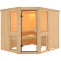 Karibu Amelia 3 - Sauna mit Eckeinstieg 68 mm-Ohne Ofen-ohne Dachkranz