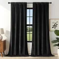 Joydeco Thermovorhang Kälteschutz Samtvorhang, 2er Set H 160 x B 132 Schwarz Elegant Verdunklungsvorhänge, Schallschutz Blickdicht Samt Gardinen Wohnzimmer Schlafzimmer Winter