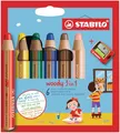 STABILO - Buntstift, Wasserfarbe & Wachsmalkreide - woody 3 in 1-6er Pack mit Spitzer
